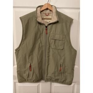 Vintage Y2K American Eagle Men's Sherpa Lined Utility Cargo Army Green Vest, XL